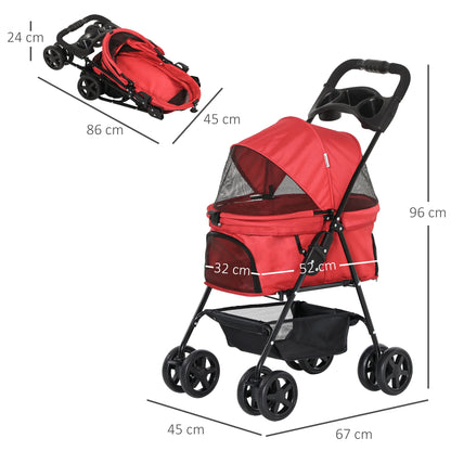 Pawhut Foldable Dog Stroller with Universal Wheels